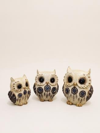 Handcrafted Resin Owl Showpiece Set (4, 5 & 6 Inch)